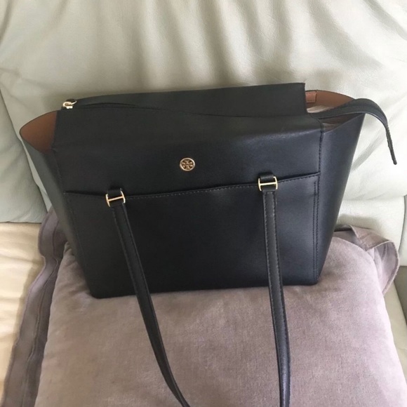 Tory Burch Parker Small Leather Tote Bag Top Zip Black - Picture 3 of 3